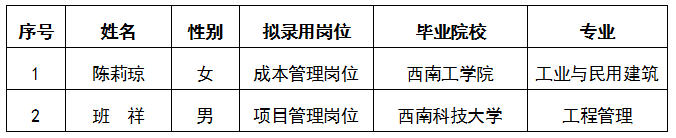 【內(nèi)部選聘】關于綿投集團成本管理崗位、項目管理崗位公開擬錄用人選公示.docx