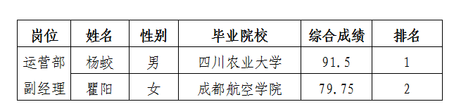 停車公司內部競聘成績公示